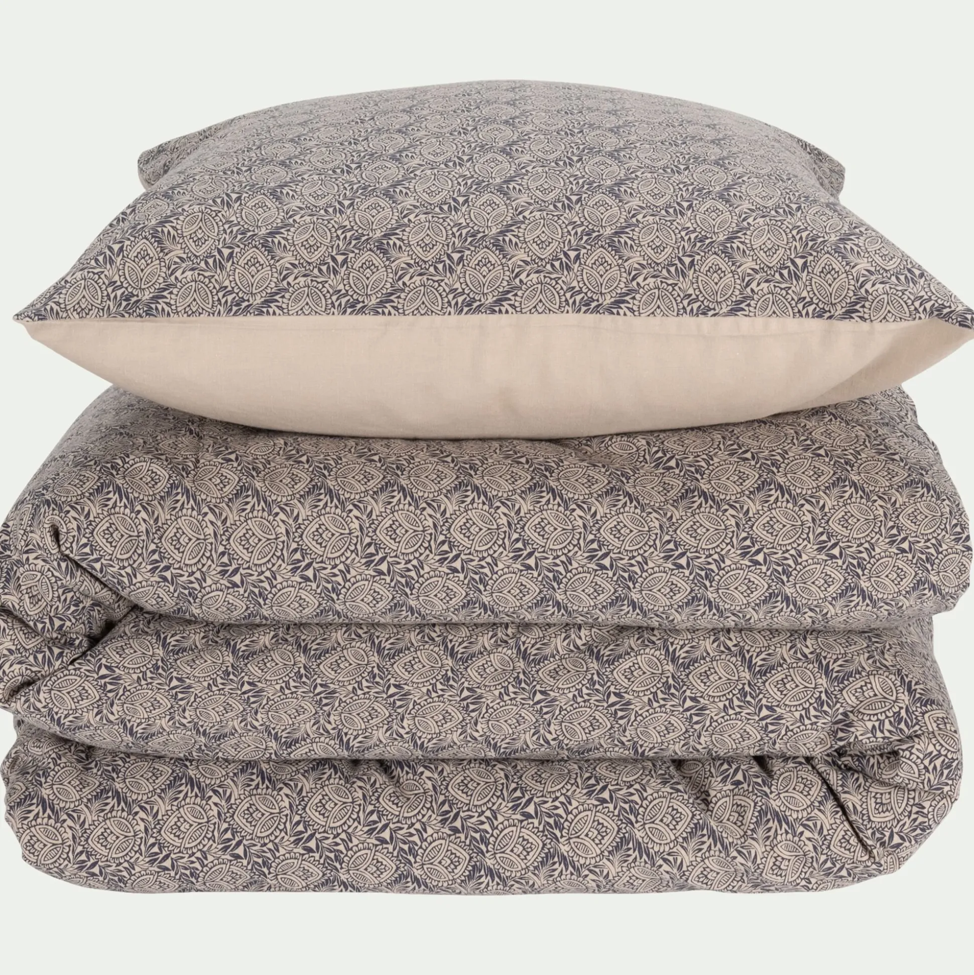 Housse de couette 260x240cm et 2 taies d'oreiller 63x63cm en coton et lin - motif amande