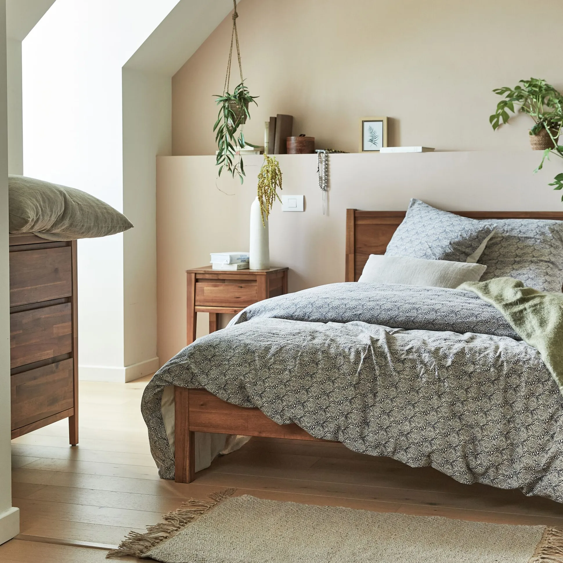 Housse de couette 260x240cm et 2 taies d'oreiller 63x63cm en coton et lin - motif amande