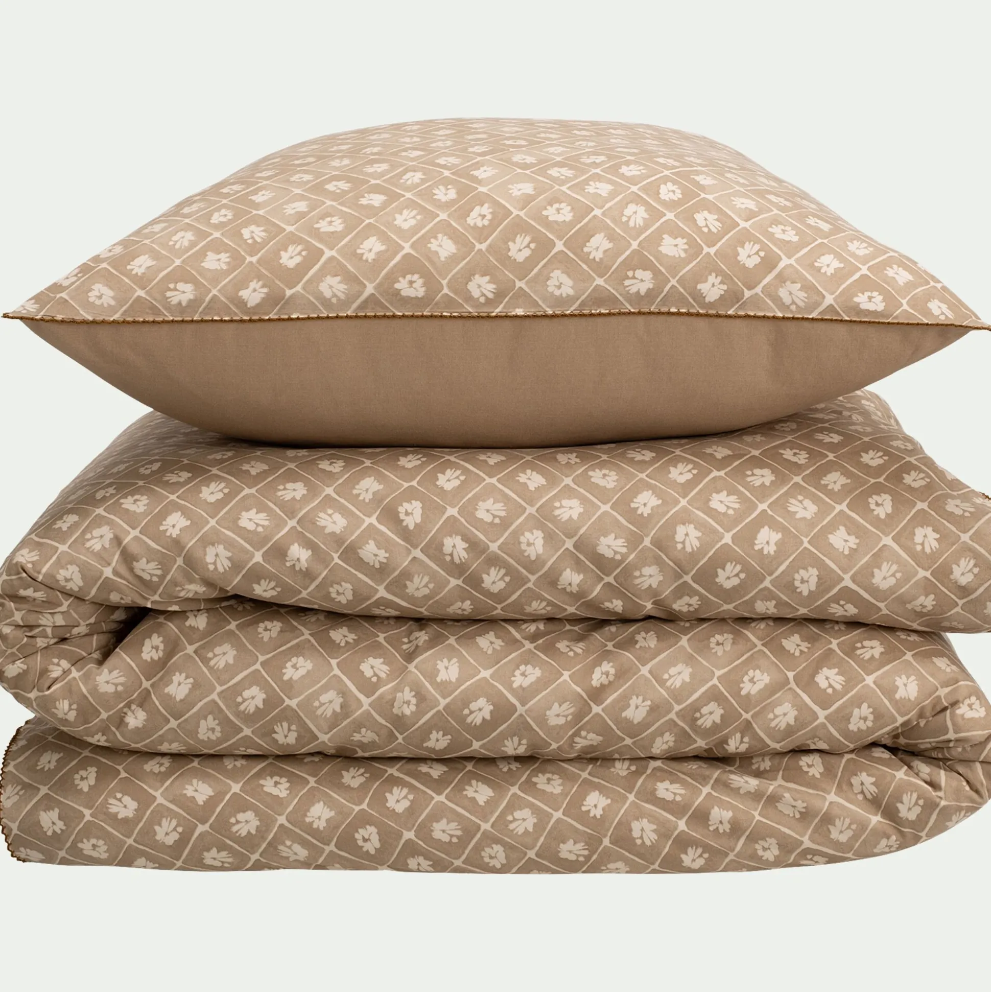 Housse de couette 260x240cm et 2 taies d'oreiller 63x63cm en coton lavé - beige