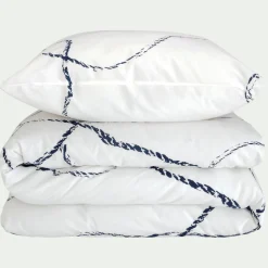 Housse de couette 260x240cm et 2 taies d'oreiller 63x63cm en coton flammé lavé - blanc