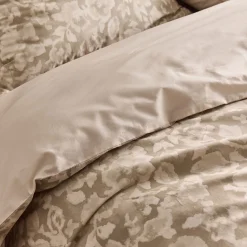 Housse de couette 240x220cm et 2 taies d'oreiller 63x63cm en percale de coton motif floral - beige