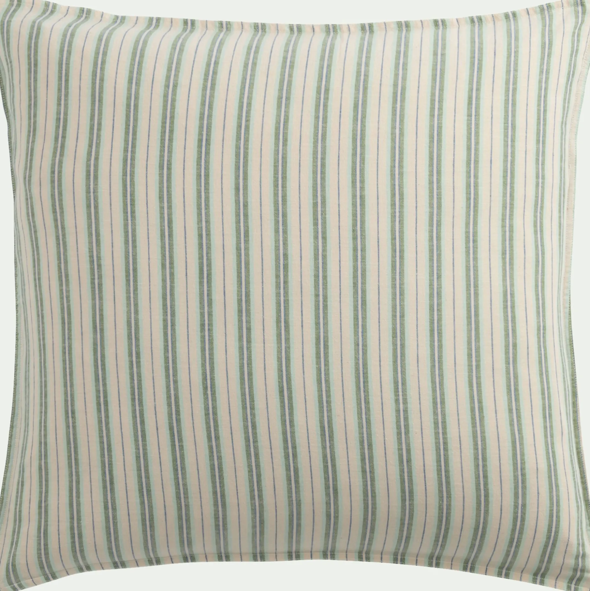 Housse de couette 240x220cm et 2 taies d'oreiller 63x63cm motif rayé en coton tissé teint lavé - bleu