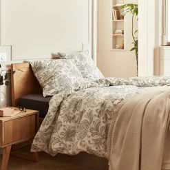 Housse de couette 240x220cm et 2 taies d'oreiller 63x63cm en percale de coton motif floral - blanc