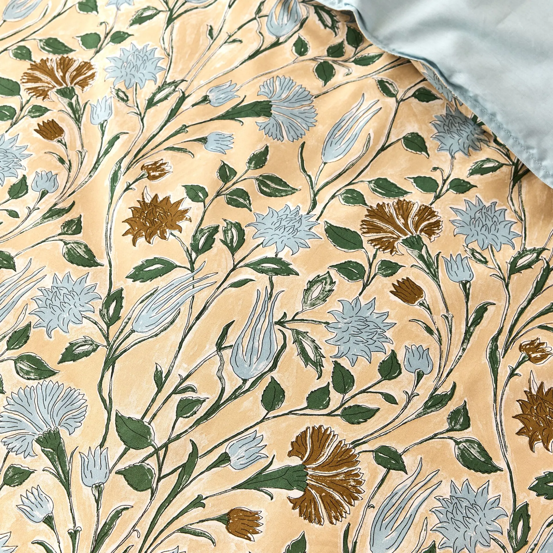 Housse de couette 240x220cm et 2 taies d'oreiller 63x63cm en percale de coton motif floral - bleu