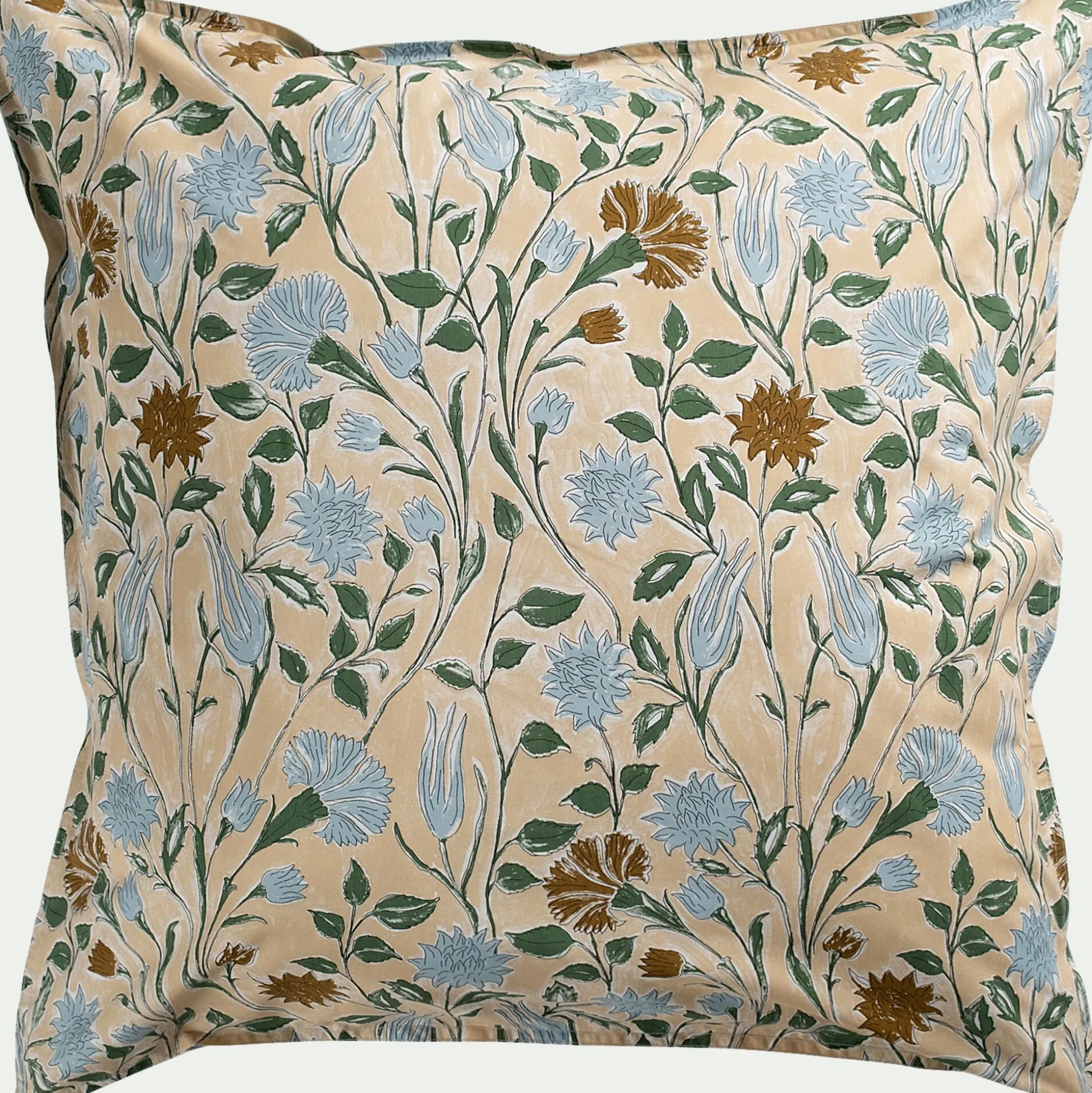 Housse de couette 240x220cm et 2 taies d'oreiller 63x63cm en percale de coton motif floral - bleu