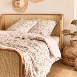 Housse de couette 240x220cm et 2 taies d'oreiller 63x63cm en coton motif baroque - blanc