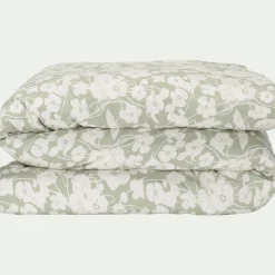 Housse de couette 240x220cm et 2 taies d'oreiller 63x63cm en coton motif floral - vert