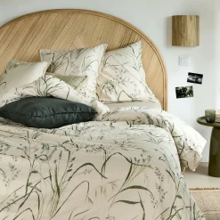 Housse de couette 240x220cm et 2 taies d'oreiller 63x63cm en coton à motif végétal - beige