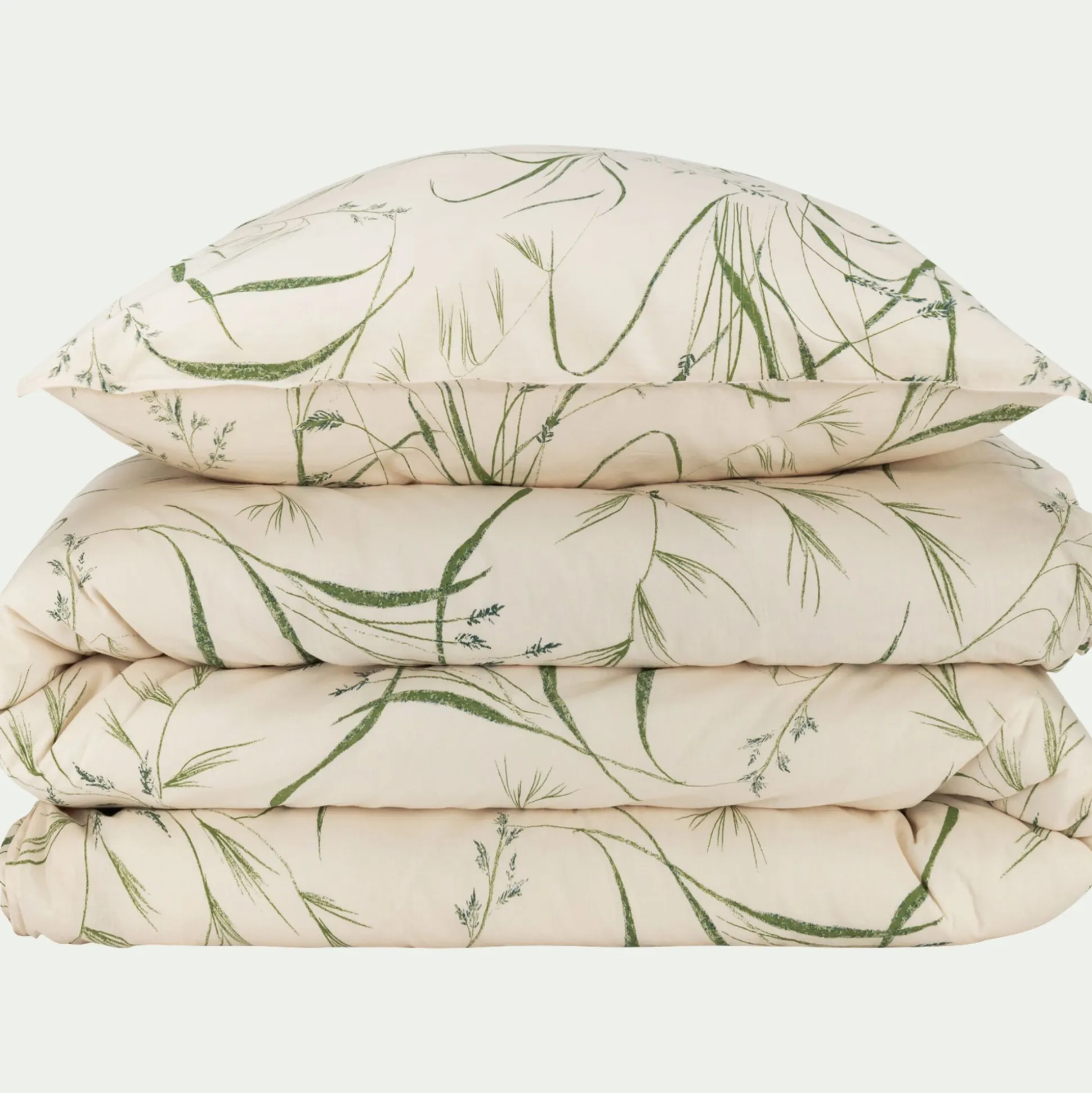 Housse de couette 240x220cm et 2 taies d'oreiller 63x63cm en coton à motif végétal - beige