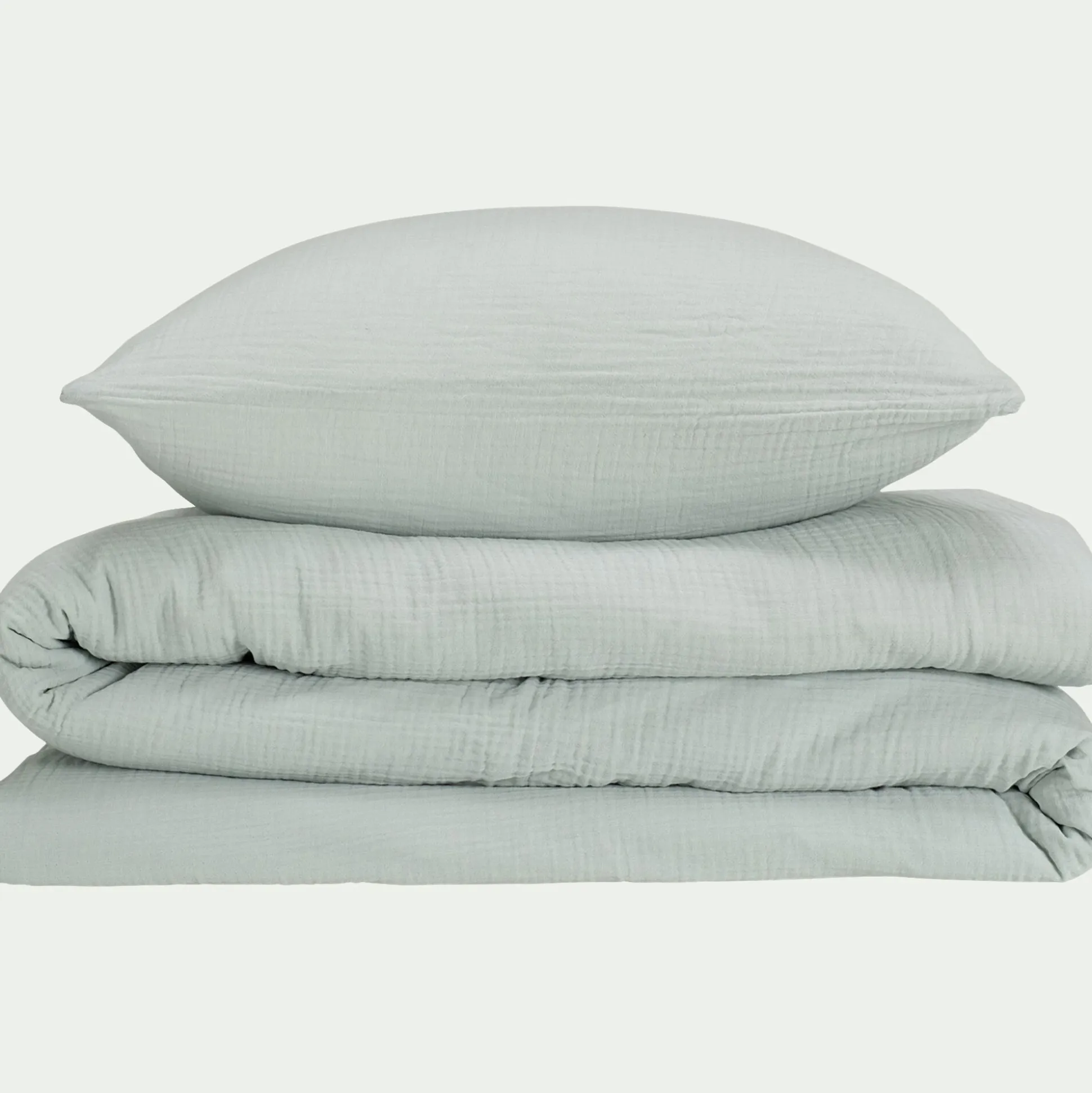 Housse de couette 240x220cm et 2 taies d'oreiller 63x63cm en double gaze de coton - bleu littoral
