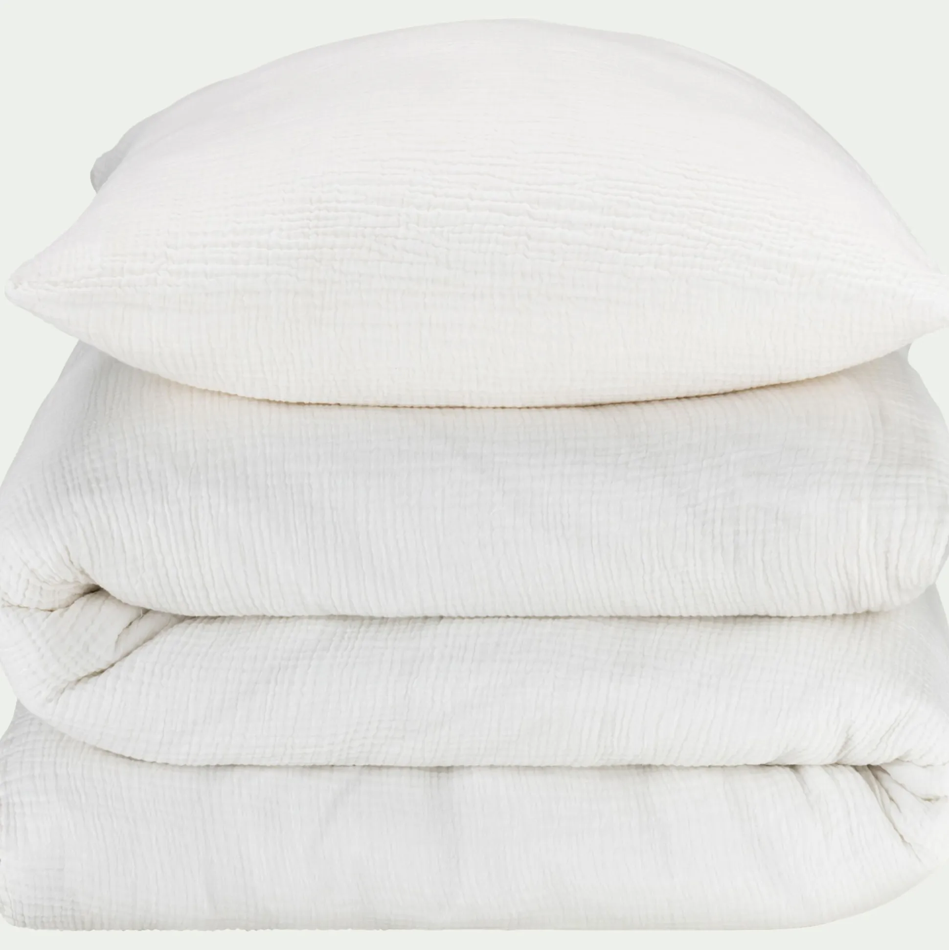 Housse de couette 260x240cm et 2 taies d'oreiller 63x63cm en double gaze de coton - blanc