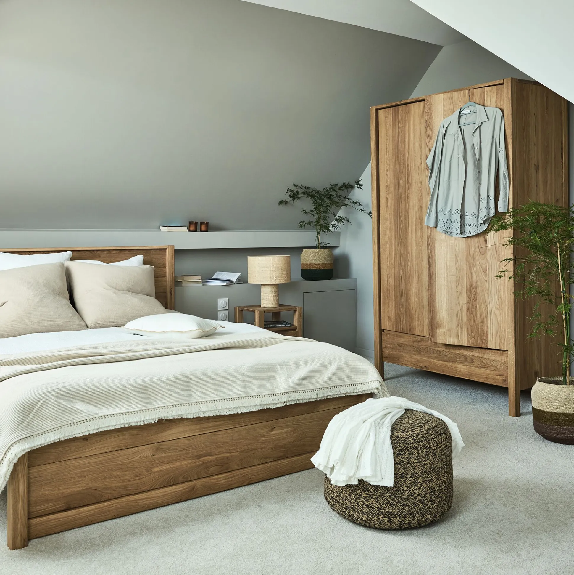Housse de couette 240x220cm et 2 taies d'oreiller 63x63cm en double gaze de coton - beige alpilles