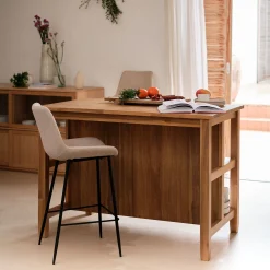 Ilot central de cuisine avec rangement en acacia L125cm - bois foncé