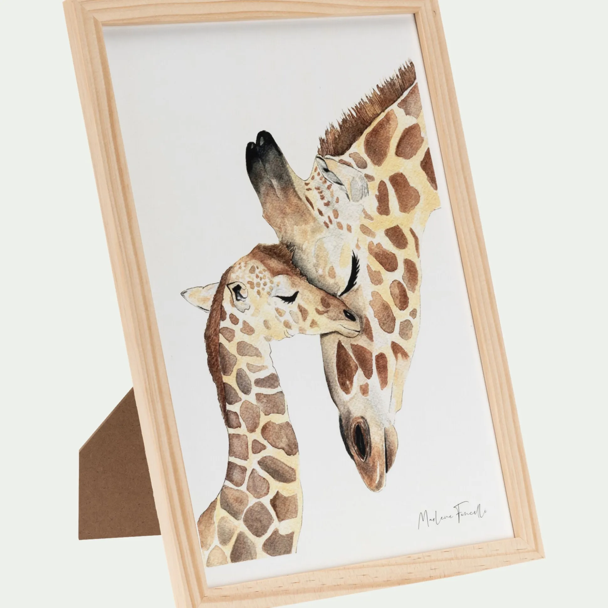 Image aquarelle encadrée famille de girafes - A4