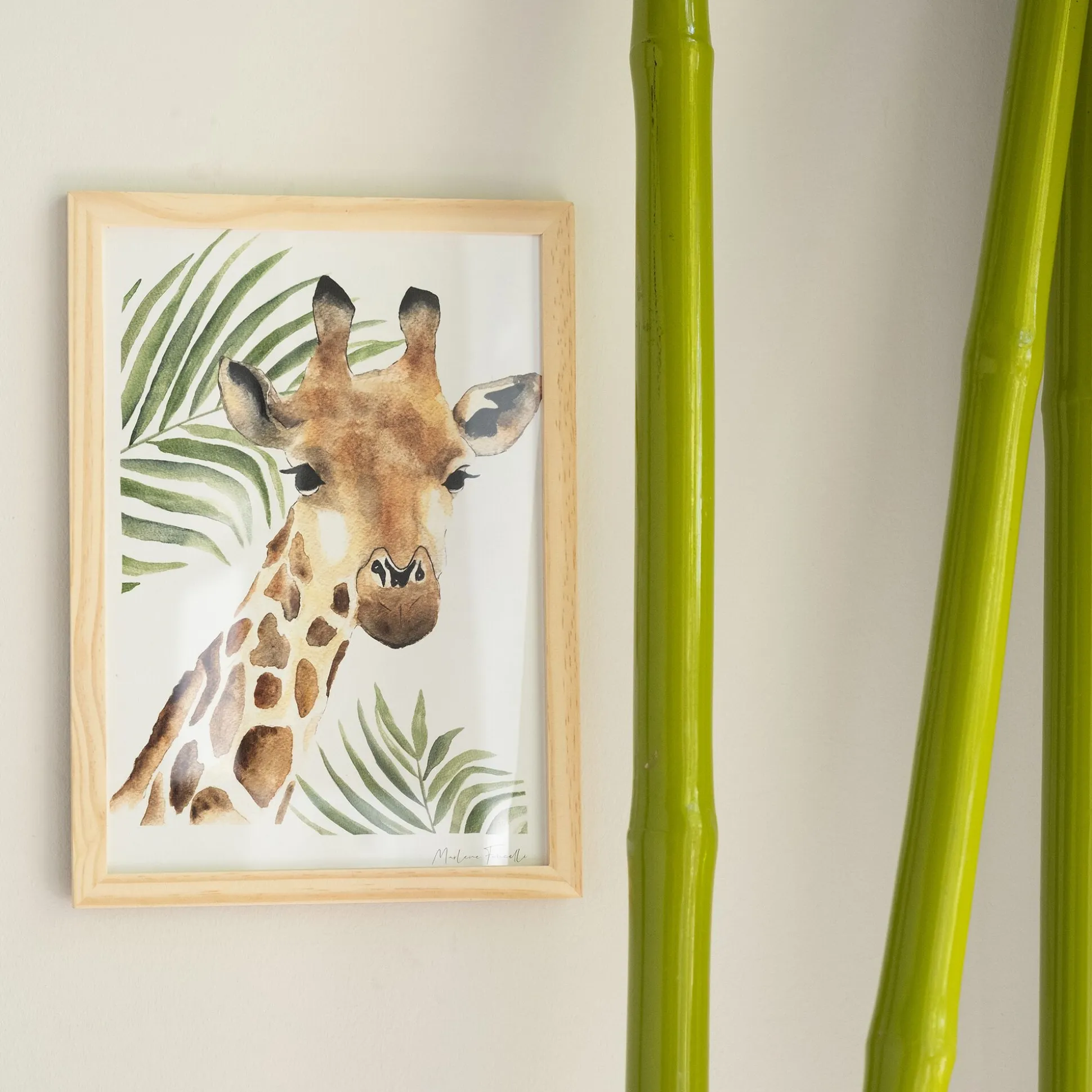 Image aquarelle encadrée girafe - A4