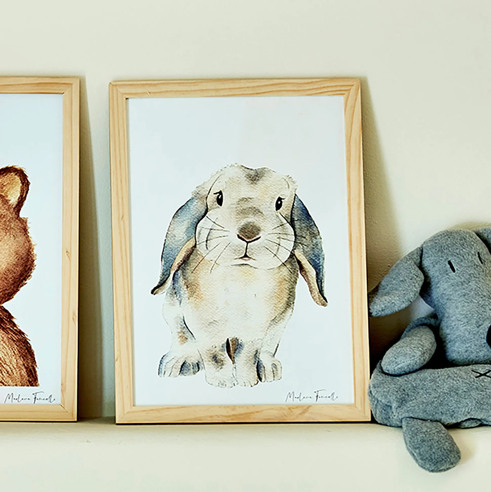Image aquarelle encadrée Lapin bélier - A4