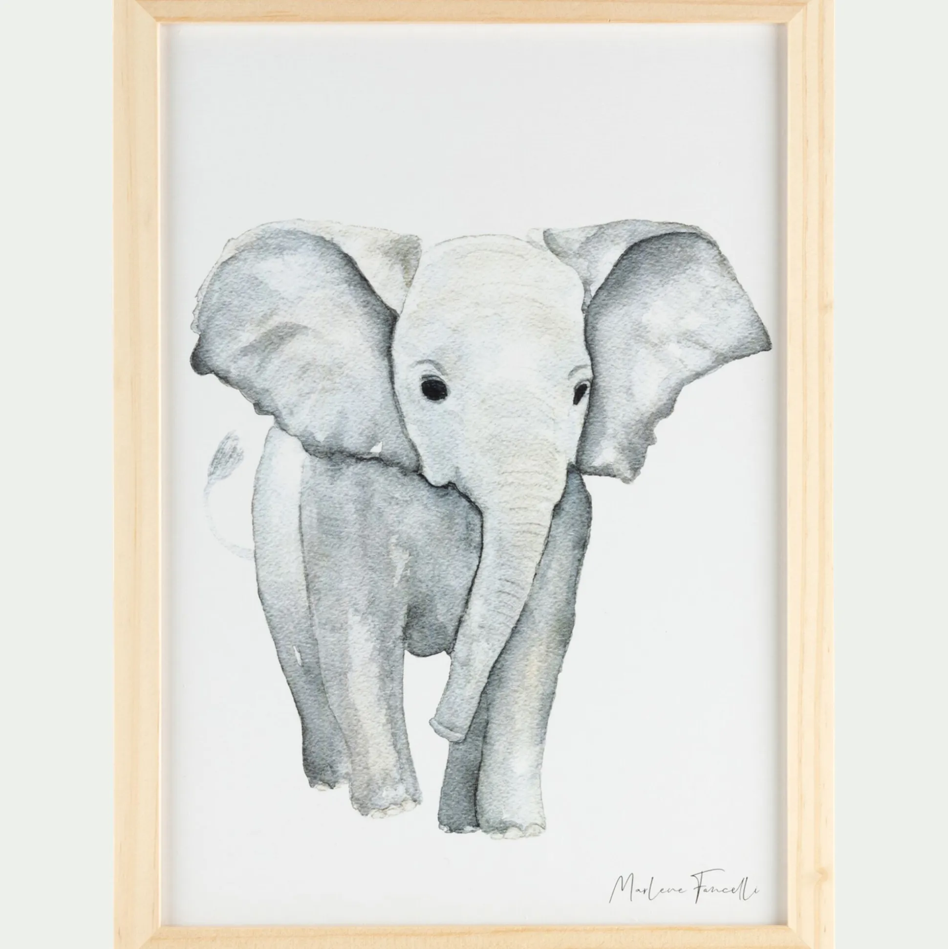 Image aquarelle encadrée Éléphant - A4