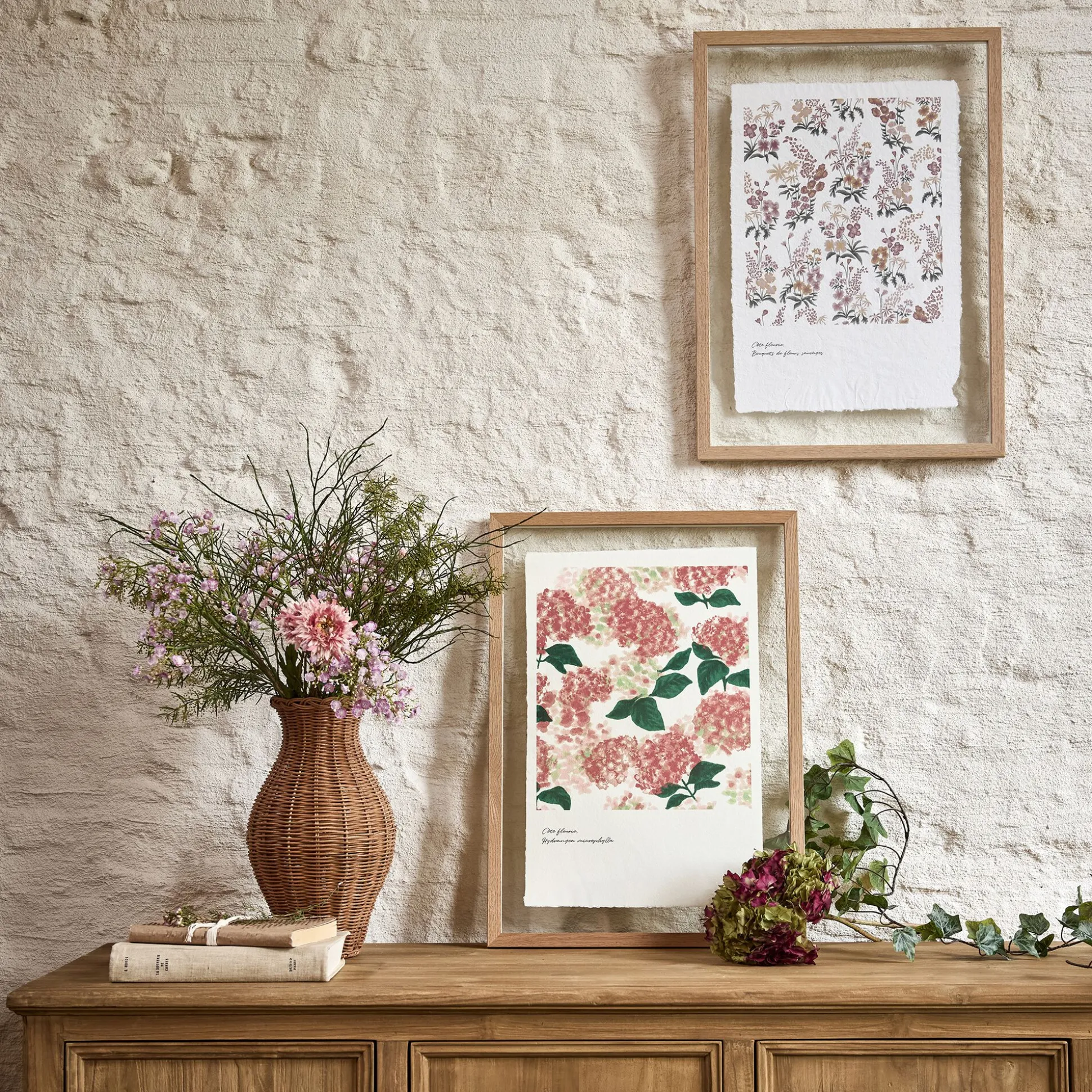 Image encadrée d'hortensias 45x63cm - rose