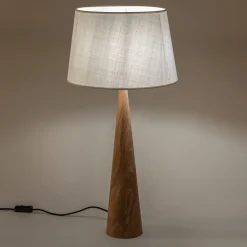 Lampe en métal effet bois clair et coton - blanc