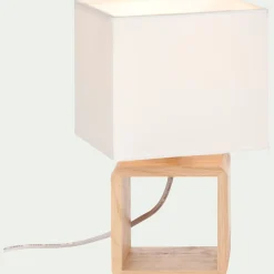 Lampe à poser carrée en bois et en coton H25cm - blanc