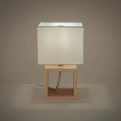 Lampe à poser carrée en bois et en coton H25cm - blanc