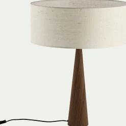 Lampe à poser en métal effet bois et coton - blanc écru D50cm