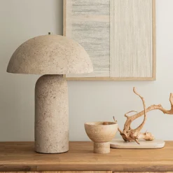 Lampe à poser électrifiée en céramique et papier mâché H31cm - beige