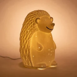 Lampe à poser électrifiée forme hérisson en porcelaine H19,8cm - blanc