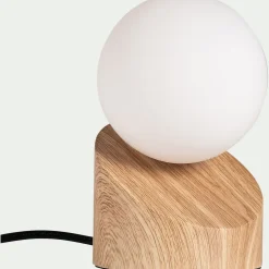 Lampe à poser tactile en fer effet bois clair H16cm- naturel