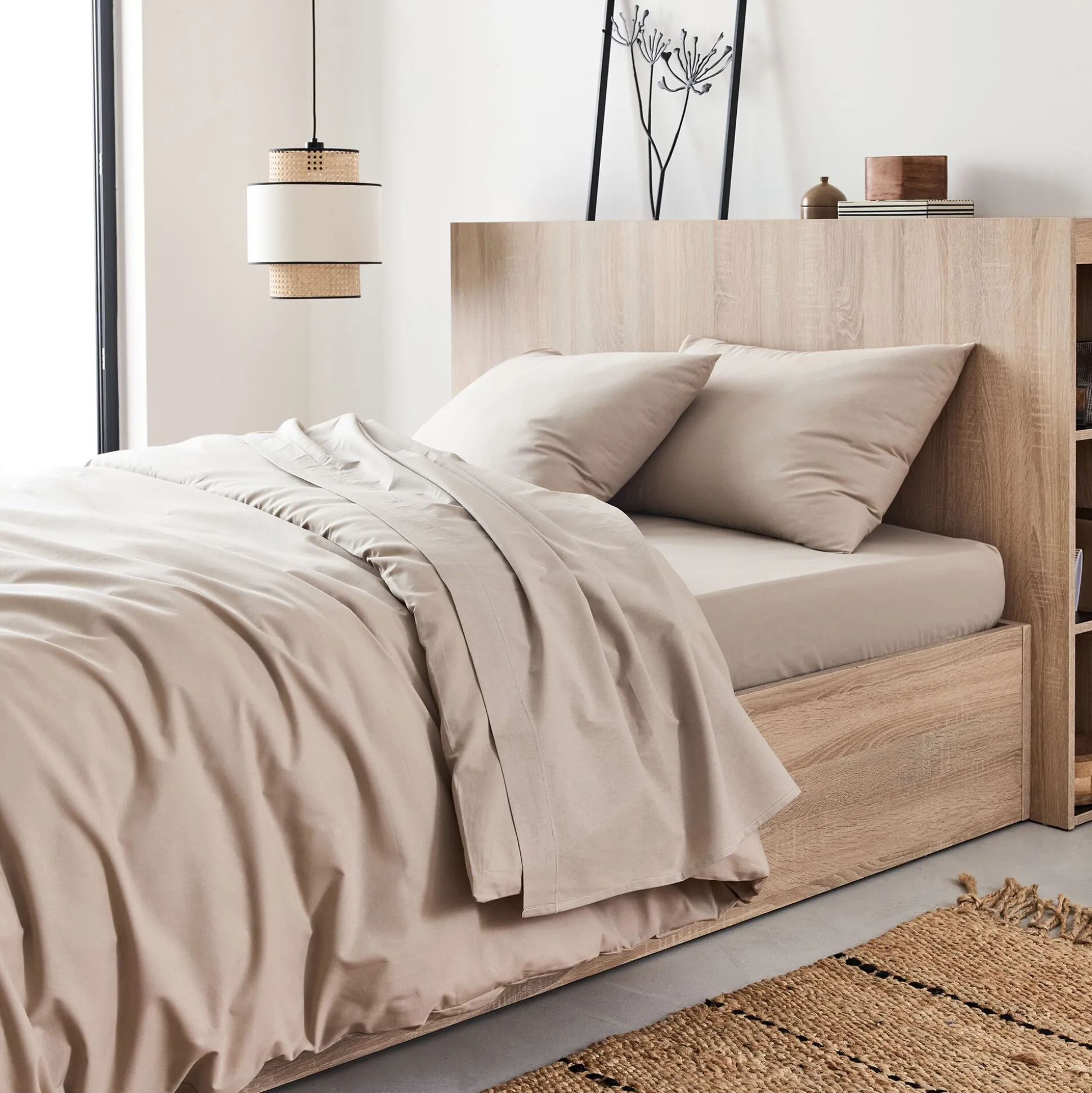 Linge de lit uni en coton - beige alpilles