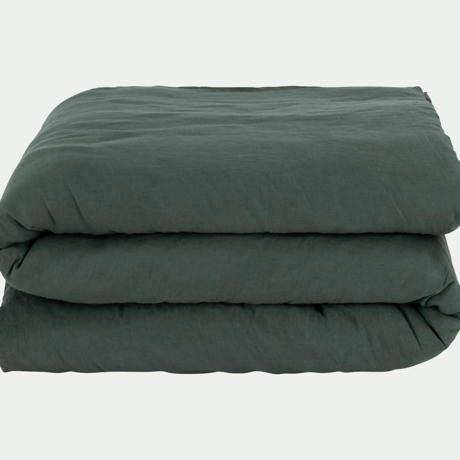 Linge de lit uni en lin lavé - vert cèdre
