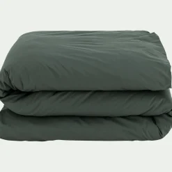Linge de lit uni en percale de coton - vert cèdre