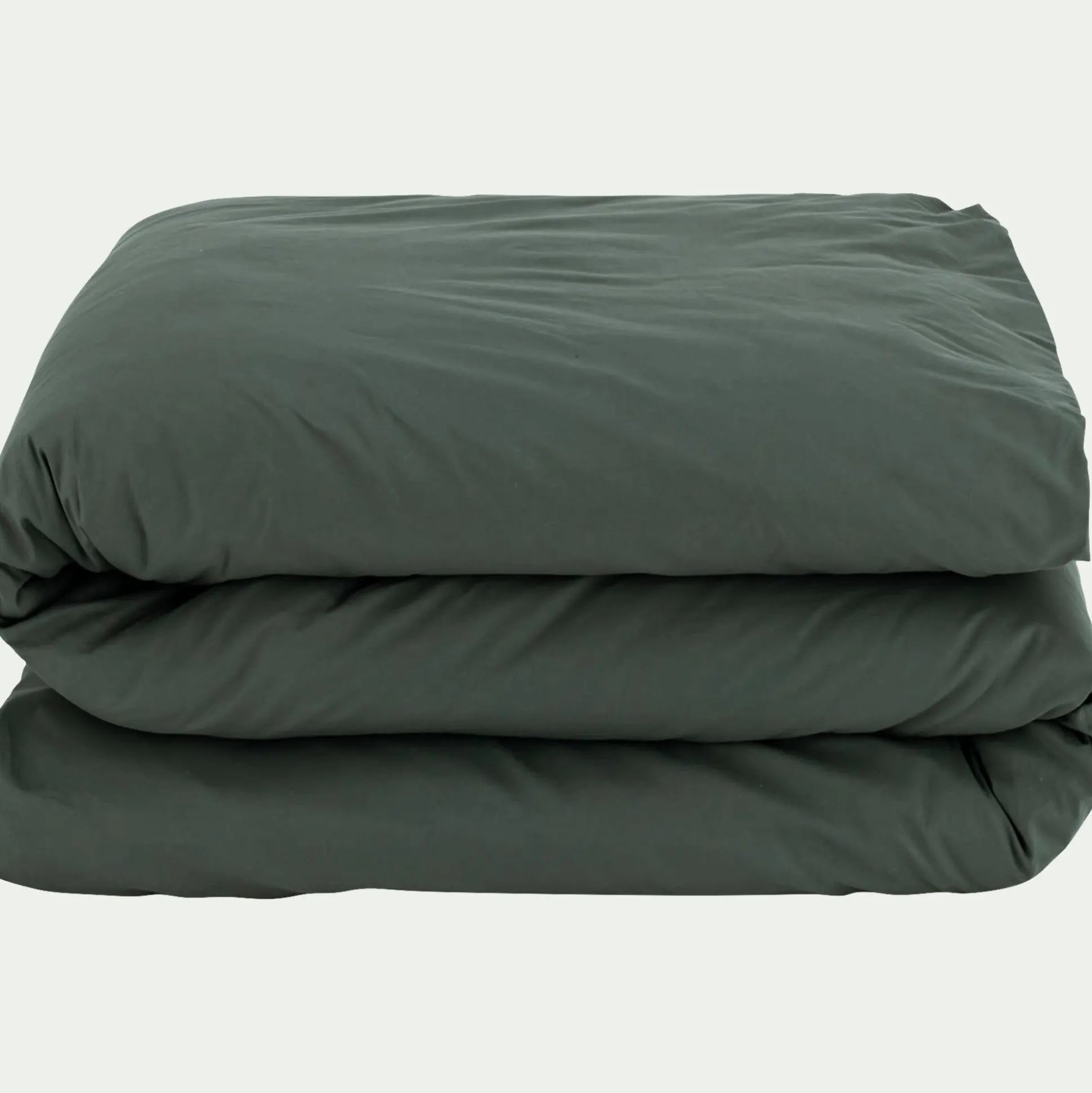 Linge de lit uni en percale de coton - vert cèdre