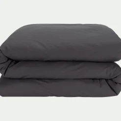 Linge de lit uni en percale de coton - gris ardoise