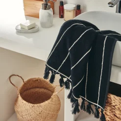 Linge de toilette rayé en coton - noir
