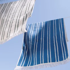 Linge de toilette à rayures en coton - bleu