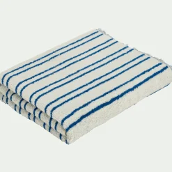 Linge de toilette à rayures en coton - bleu