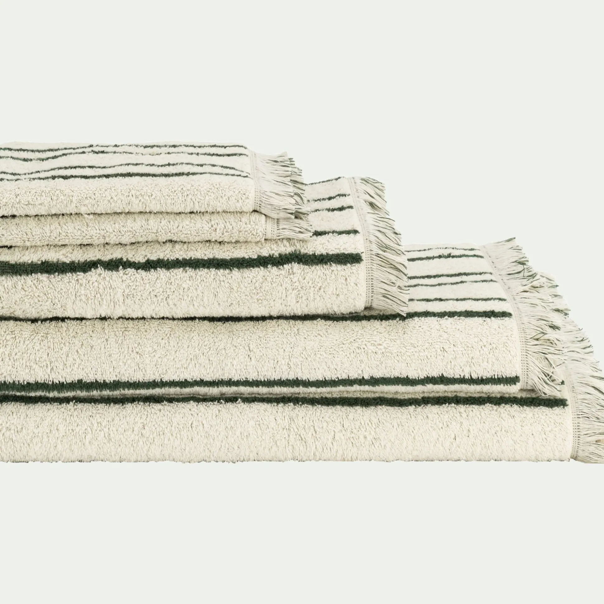 Linge de toilette à rayures en coton - vert