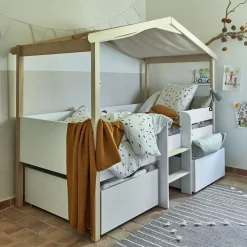Lit cabane 1 place en bois 90x200 cm - blanc
