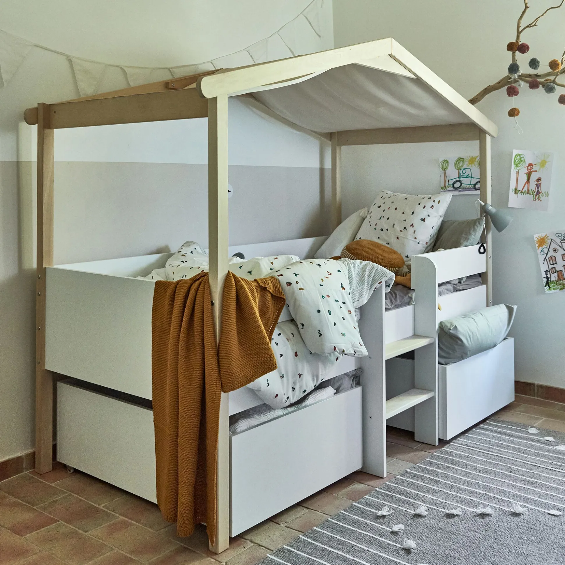 Lit cabane 1 place en bois 90x200 cm - blanc