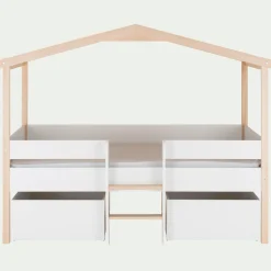 Lit cabane 1 place en bois 90x200 cm - blanc