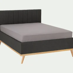 Lit-coffre 2 places recouvert de tissu - gris 160x200cm