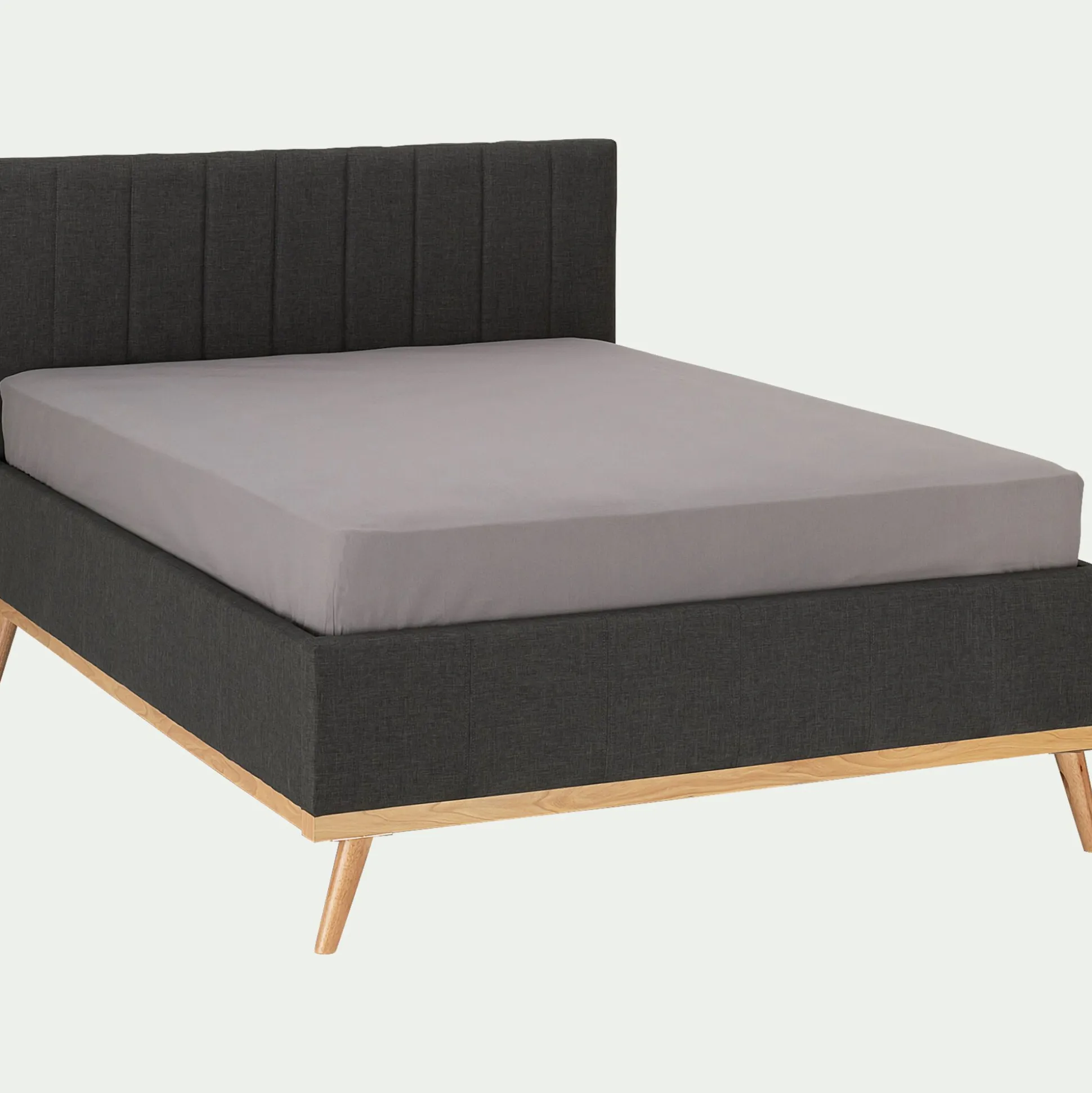 Lit-coffre 2 places recouvert de tissu - gris 160x200cm