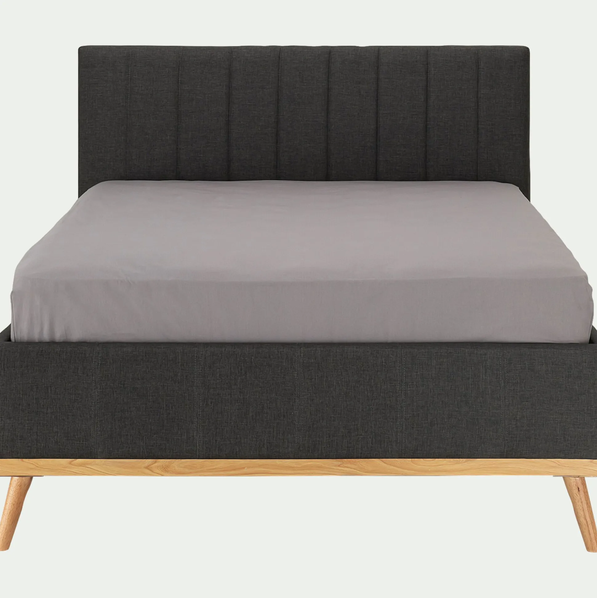 Lit-coffre 2 places recouvert de tissu - gris 160x200cm