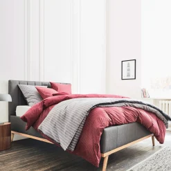 Lit-coffre 2 places recouvert de tissu - gris 160x200cm