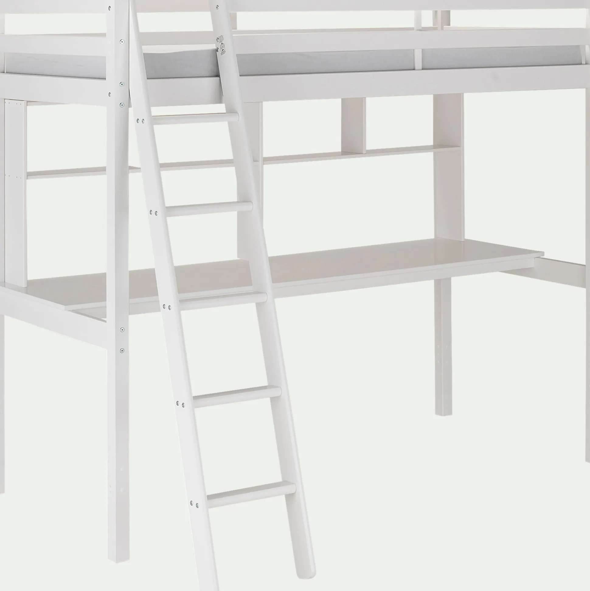 Lit mezzanine en pin 90x200cm avec bureau - blanc
