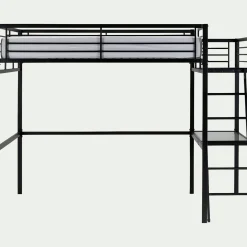 Lit mezzanine 2 places en acier avec bureau en verre - noir 140x200cm