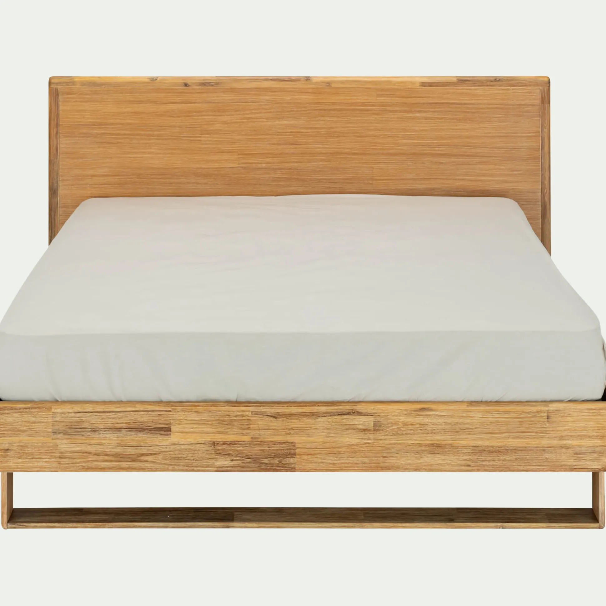 Lit 2 places avec tête de lit en bois d'acacia 160x200cm - bois clair