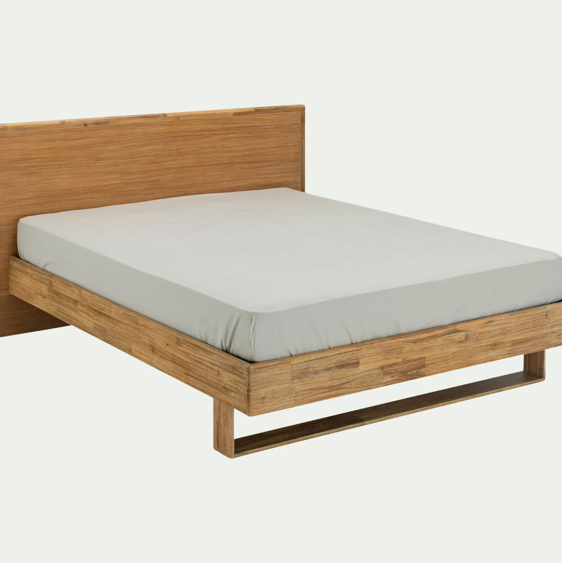 Lit 2 places avec tête de lit en bois d'acacia 160x200cm - bois clair