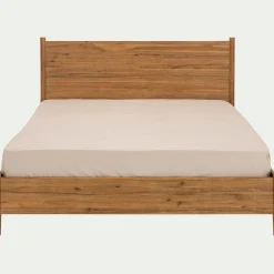 Lit 2 places avec tête de lit en bois d'acacia massif 160x200cm - bois clair